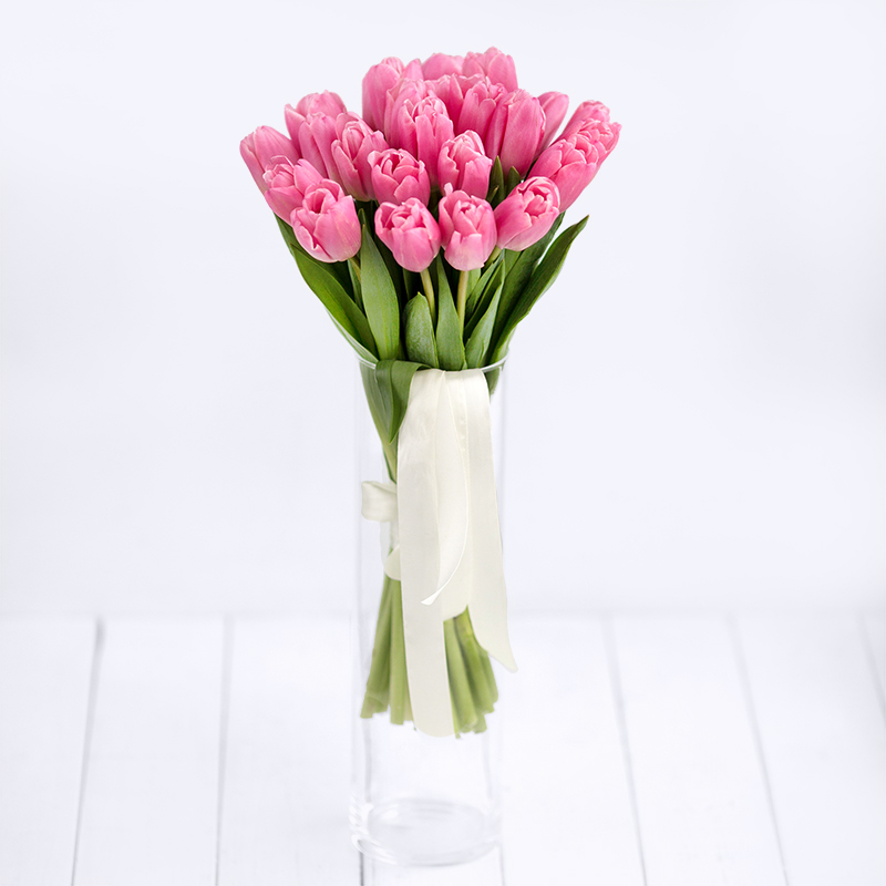 Тюльпаны. Букет из 25 розовых тюльпанов - Купить цветы
