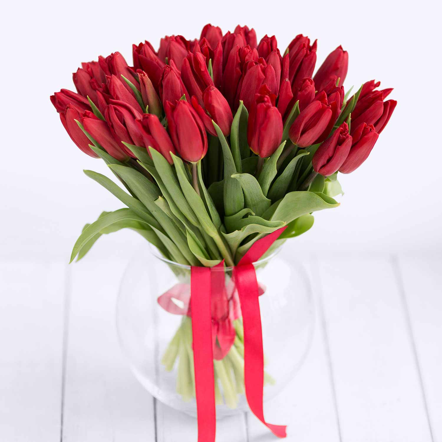 Букет из 41 красного тюльпана - Купить цветы