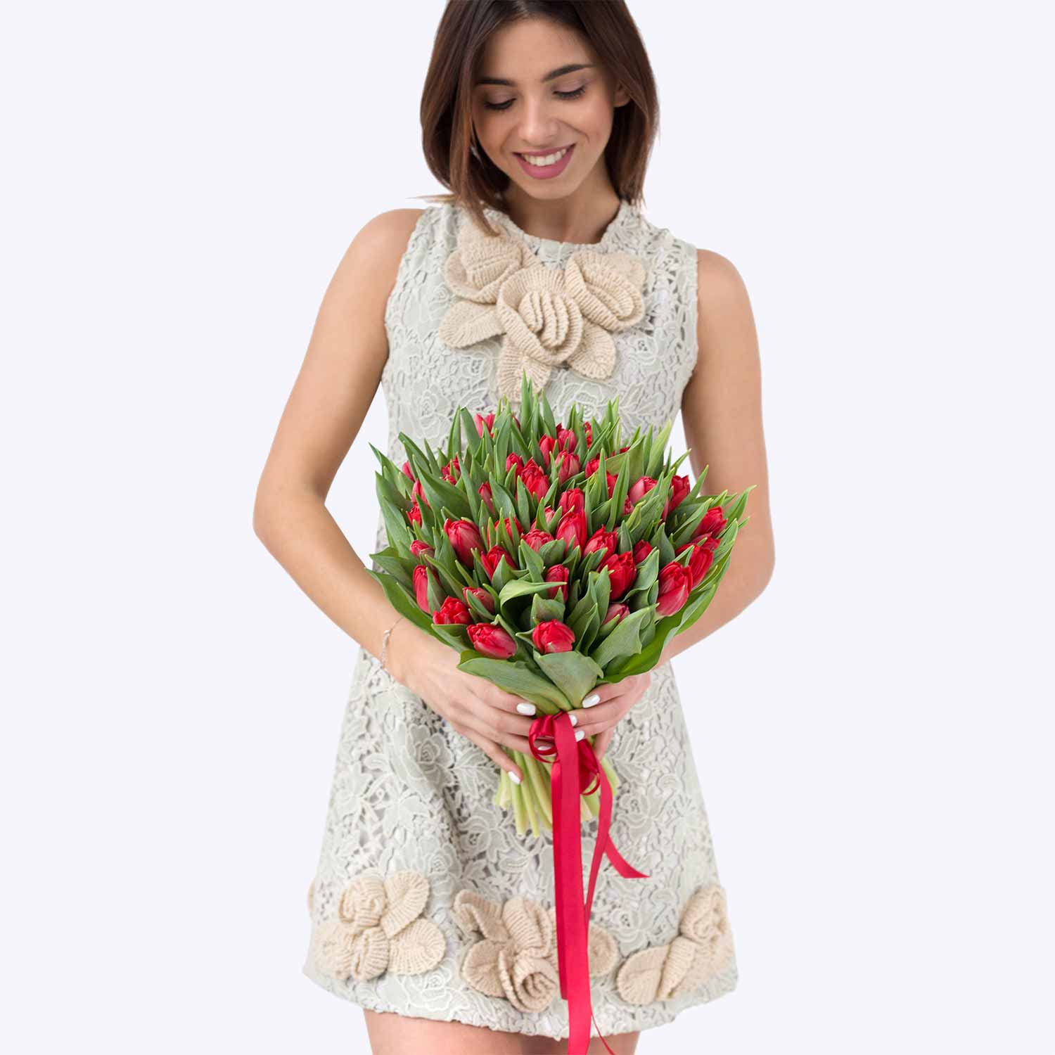 Красные пионовидные тюльпаны поштучно - Купить цветы