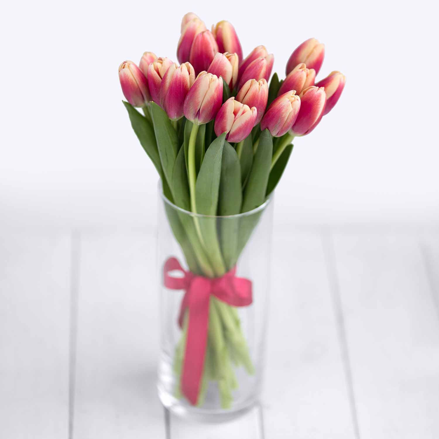 Букет из 19 красно-кремовых тюльпанов - Купить цветы