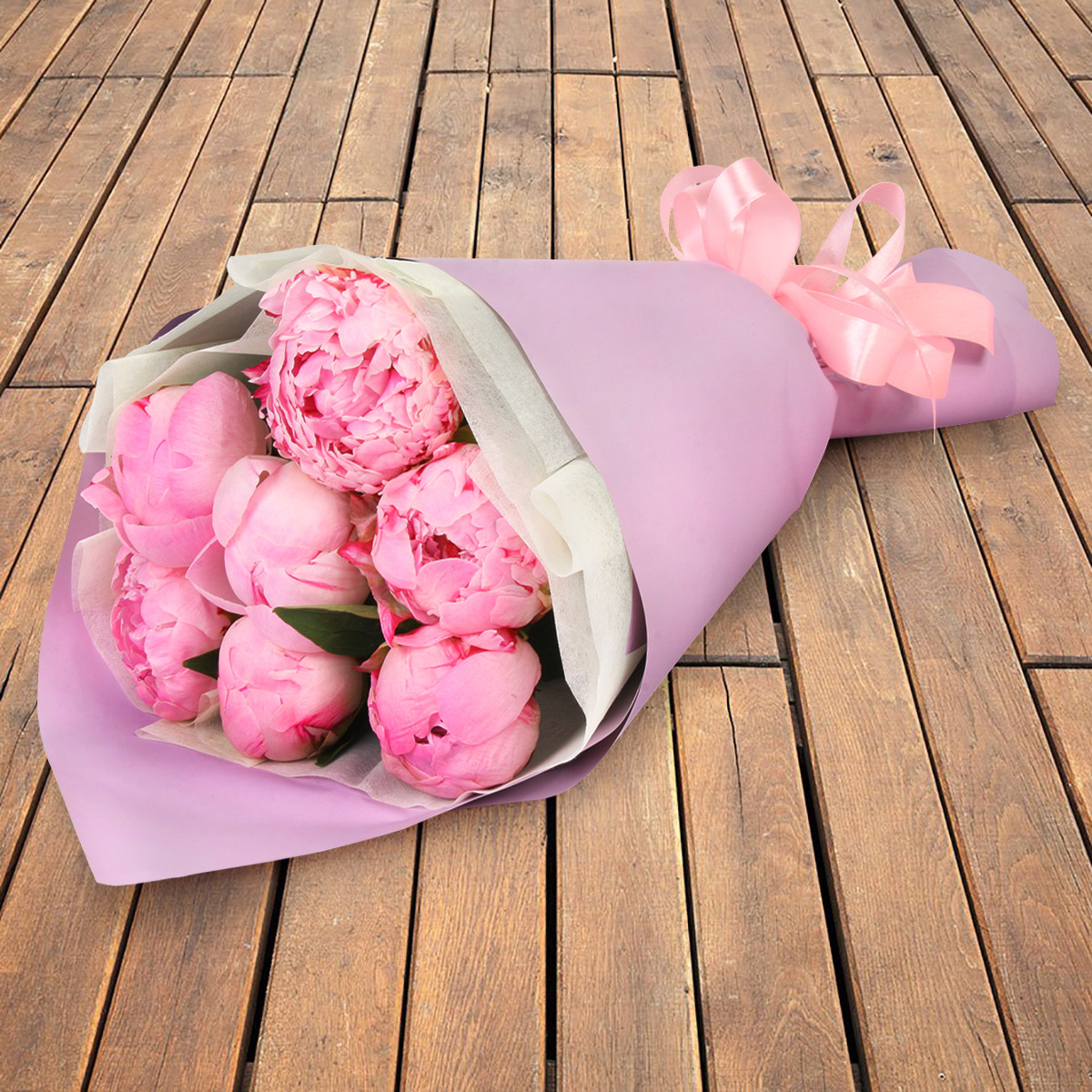 Букет из 7 нежно розовых пионов - Купить цветы