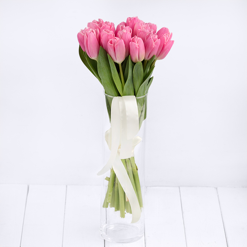 Тюльпаны поштучно. Букет из 19 розовых тюльпанов - Купить цветы